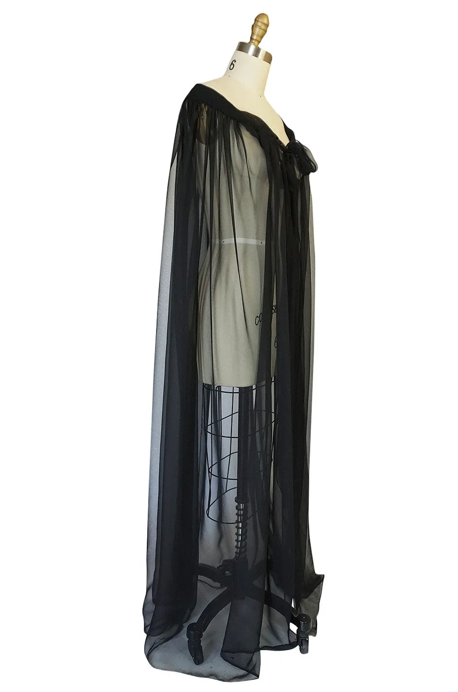 1960s Adolfo Flowing Black Chiffon Evening Cape