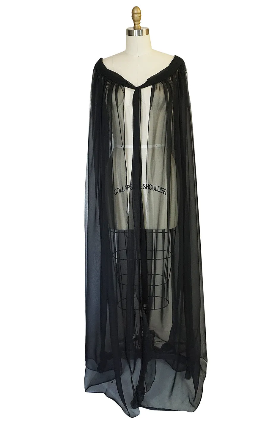 1960s Adolfo Flowing Black Chiffon Evening Cape