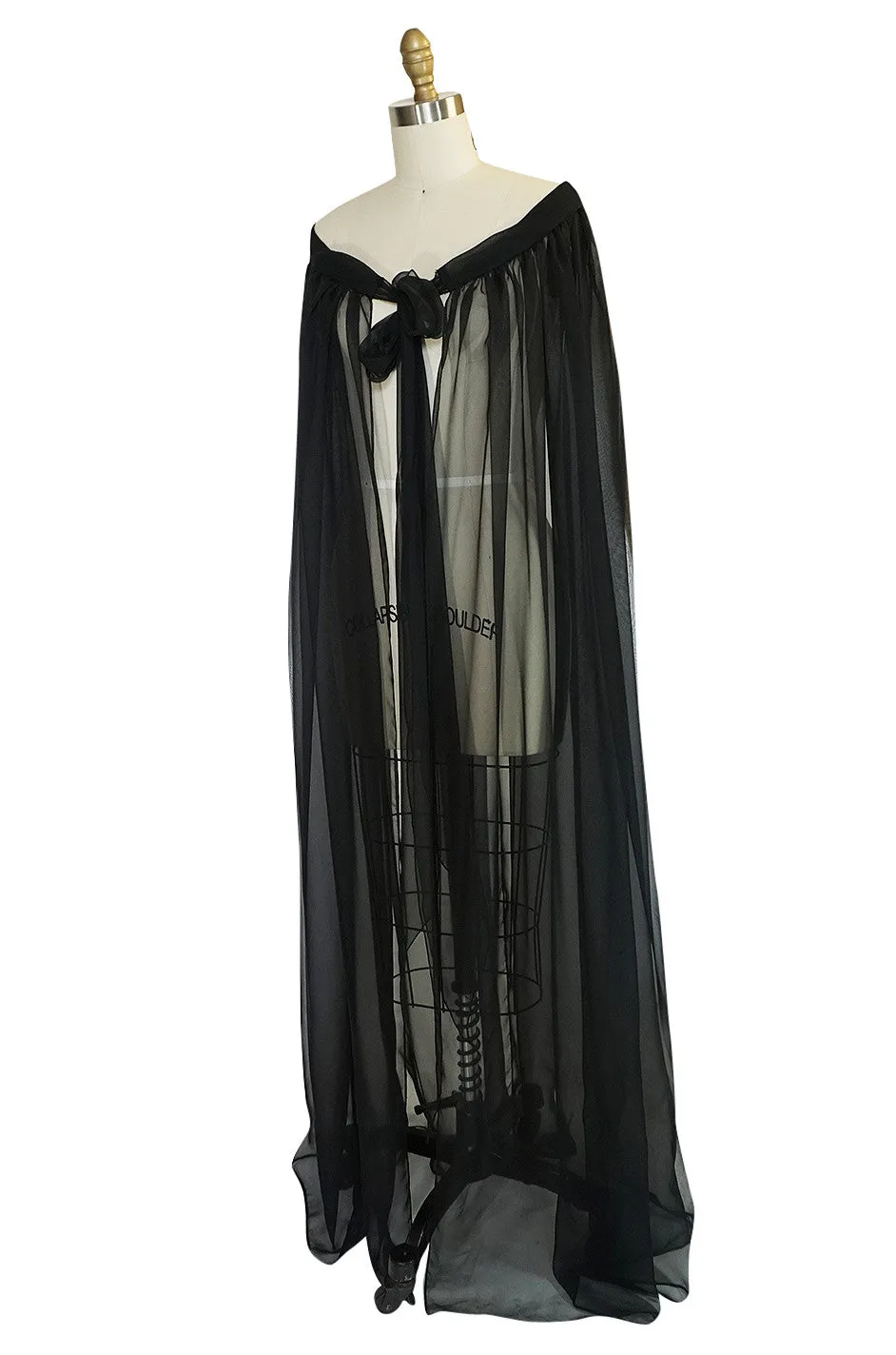 1960s Adolfo Flowing Black Chiffon Evening Cape