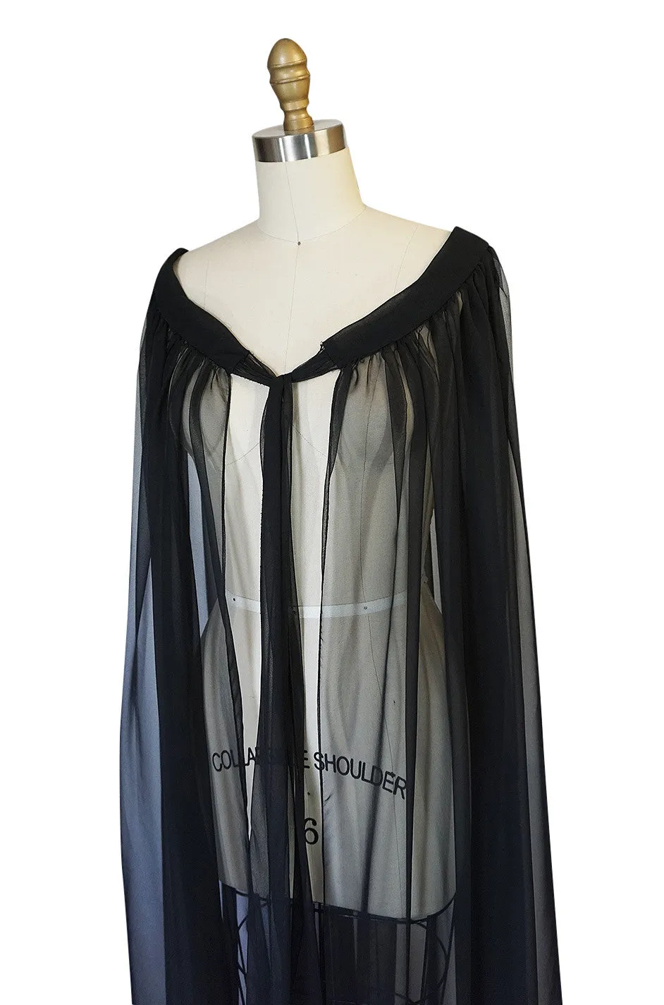 1960s Adolfo Flowing Black Chiffon Evening Cape