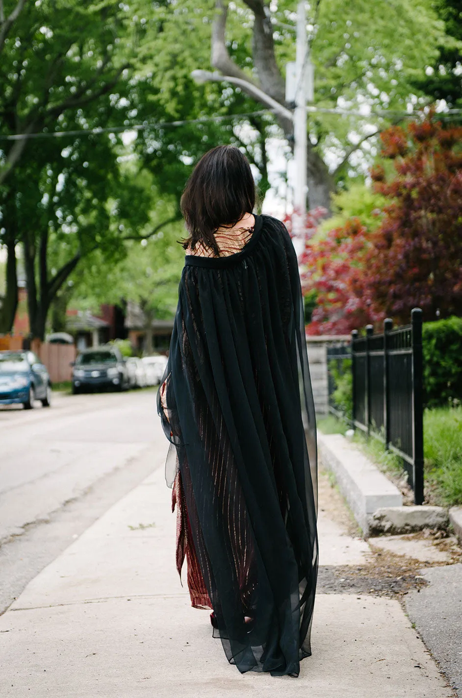 1960s Adolfo Flowing Black Chiffon Evening Cape