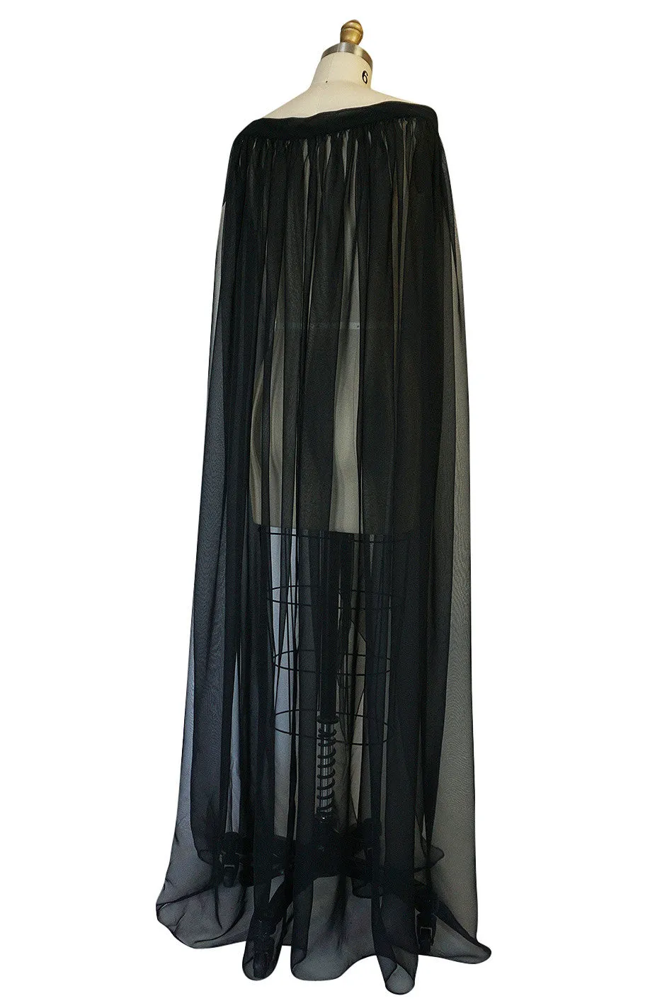 1960s Adolfo Flowing Black Chiffon Evening Cape