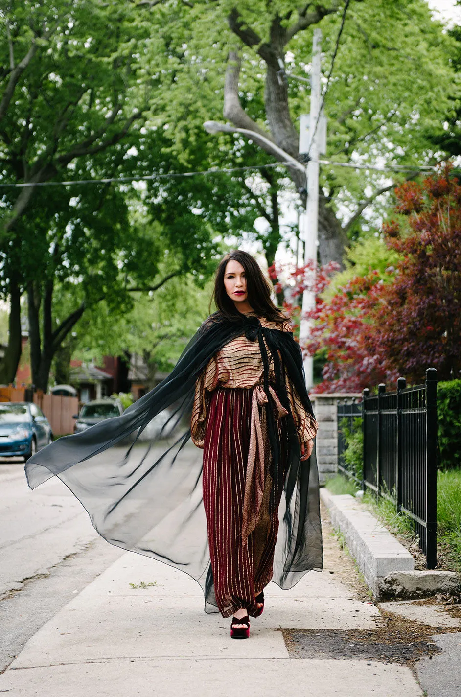 1960s Adolfo Flowing Black Chiffon Evening Cape