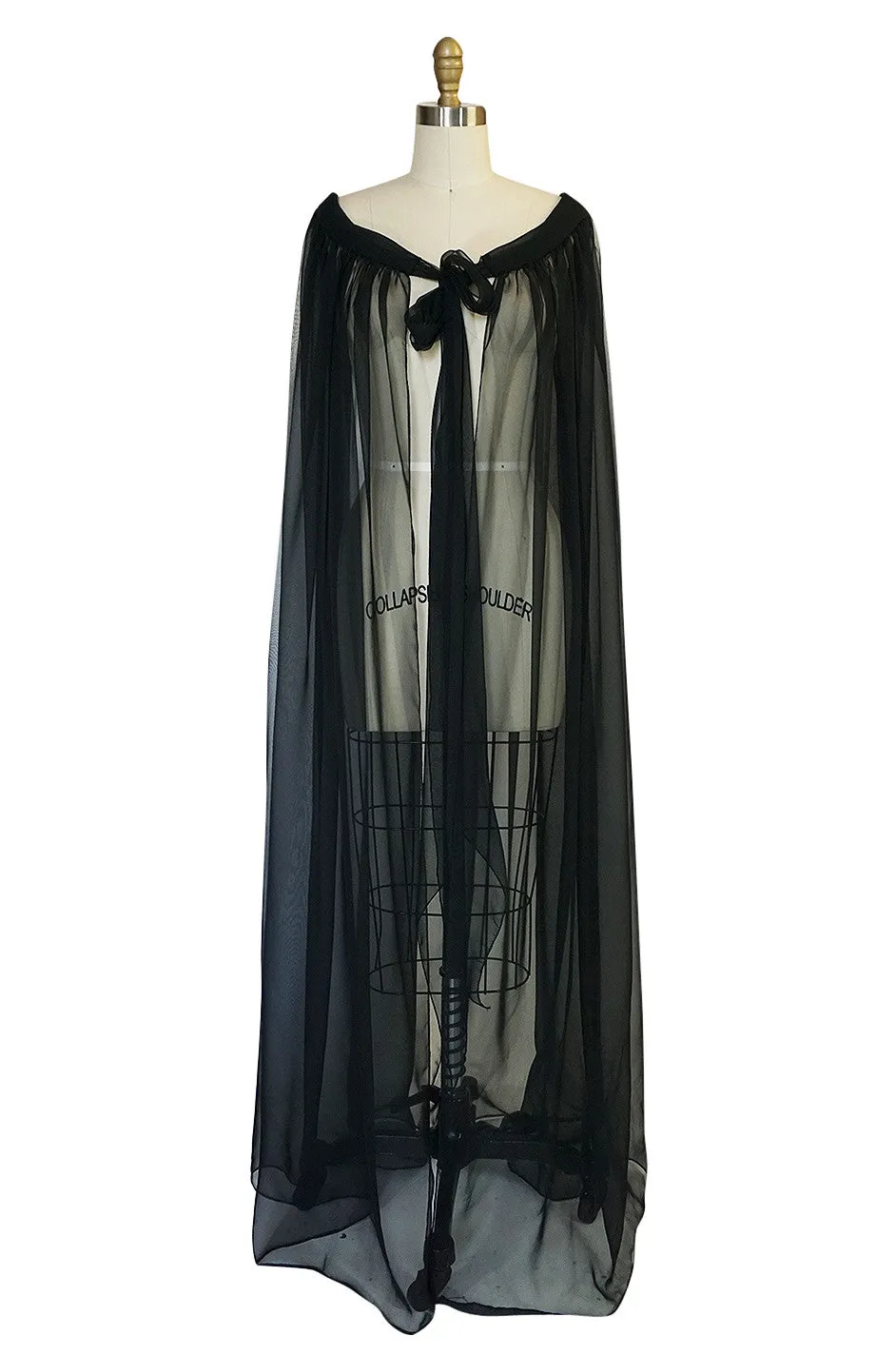 1960s Adolfo Flowing Black Chiffon Evening Cape