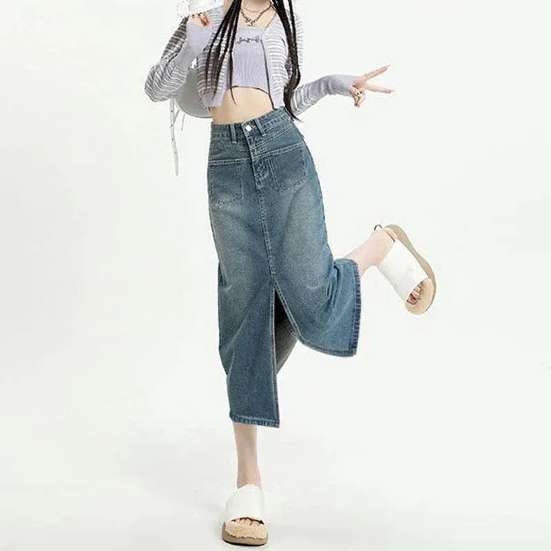 2024 New High Waisted Small Package Hip Half-Body Skirt Jeans