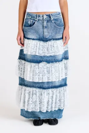 Babydoll Denim Maxi Skirt