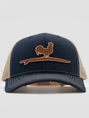 Beach & Barn ETCHED LEATHER Snapback Hat Navy Khaki