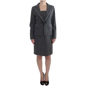 BENCIVENGA Elegant Gray Striped Dress & Blazer Suit Set