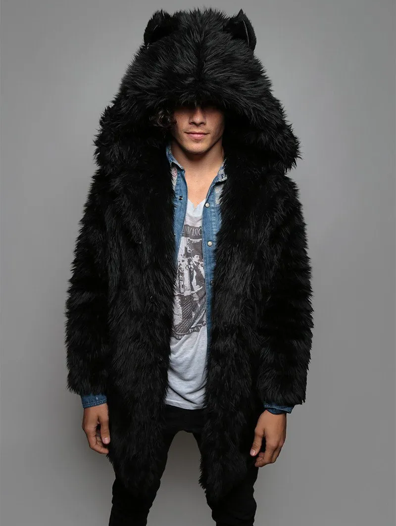 Classic Men's Faux Fur Coat | Black Wolf