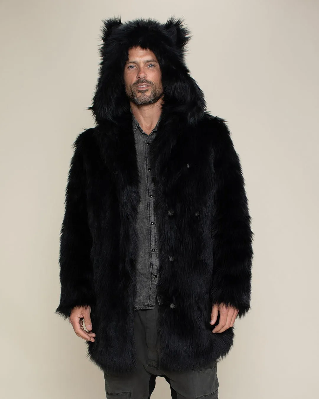 Classic Men's Faux Fur Coat | Black Wolf