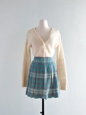 Cutest Blue & Grey Plaid Pleated School Girl Skirt / Sz S