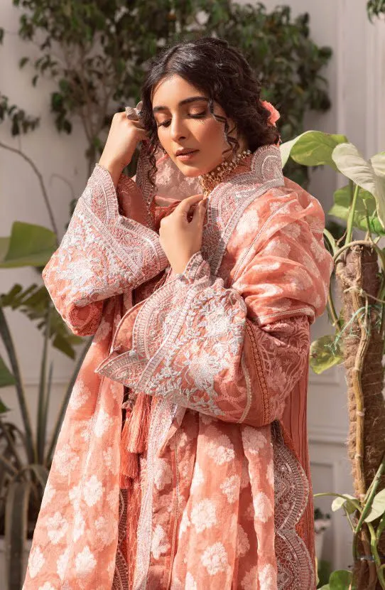 Embroidered Organza Shirt with Dupatta and Churidar Pajama