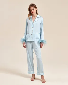 Luxury Detachable Ostrich-Feather Ice Silk Pajama