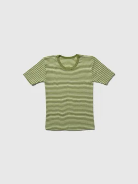 organic merino wool and silk kids t-shirt - green/natural stripe