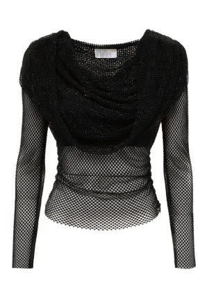 RHINESTONE FISHNET HOODED TOP