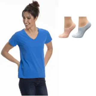 Women's Blue V-Neck T-Shirt and Bamboo Sock Combo - Ankle Hi Socks 2-Pair Packs